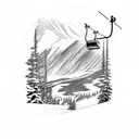 ski lift with mountains in background tattoo design idea