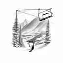 ski lift with mountains in background tattoo design idea