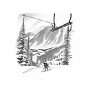 ski lift with mountains in background tattoo design idea