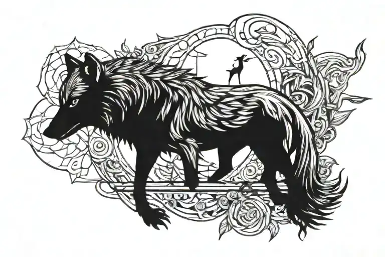 wolf and crow  tattoo design idea