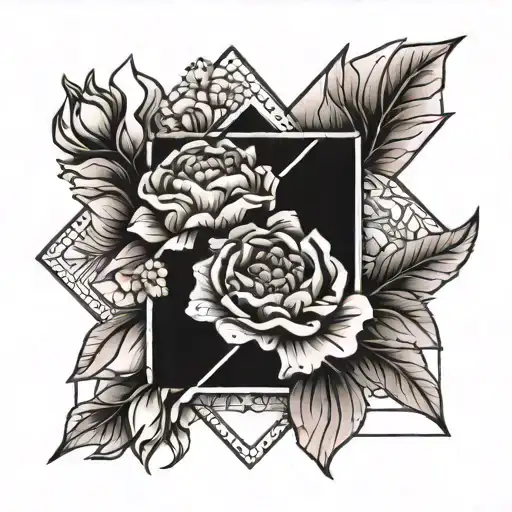 envelope with garnet and pink carnations tattoo design idea