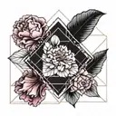 envelope with garnet and pink carnations tattoo design idea