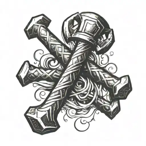 crossed hammers tattoo design idea