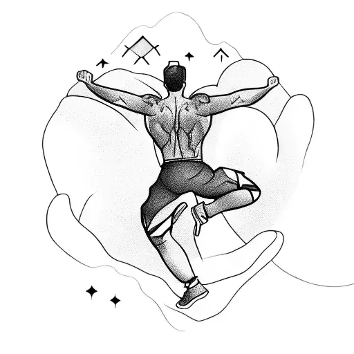 A calisthenics athlete singing on top of a mountain tattoo design idea