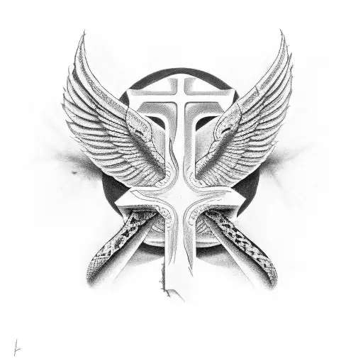 christian cross, wings and a snake and 1998 tattoo design idea