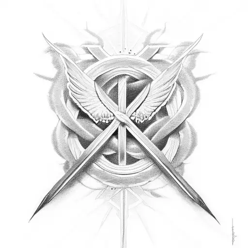 christian cross, wings and a snake tattoo design idea