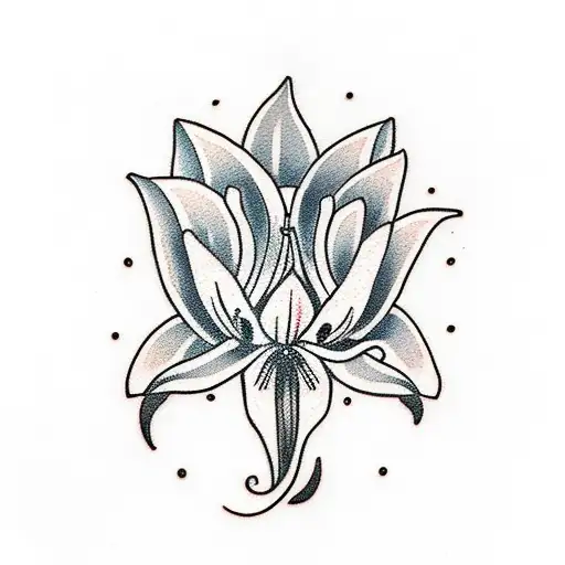 Traditionl tattoo of a switchblade surrounded by two white lily flowers tattoo design idea