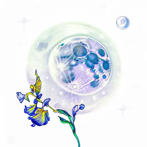  moon with Iris tattoo design idea