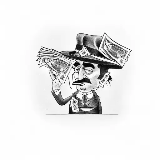 Mafia boss holding a stack of cash tattoo design idea