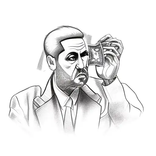 A sketch-style portrait of a mafia figure counting money tattoo design idea