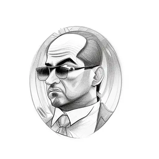 A sketch-style portrait of a mafia figure counting money tattoo design idea
