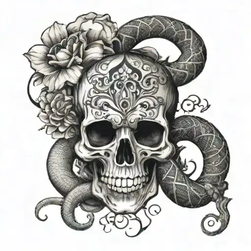 skull with snake tattoo design idea