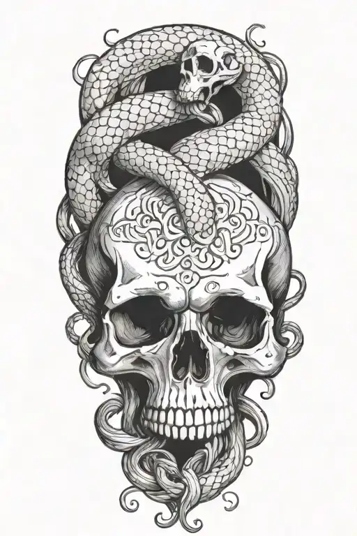 skull with snake intertwined tattoo design idea