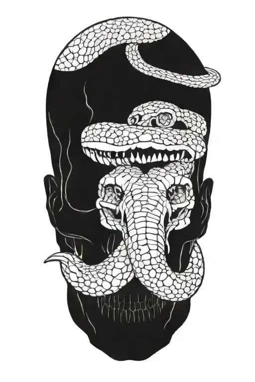 snake entering skull and coming back out tattoo design idea