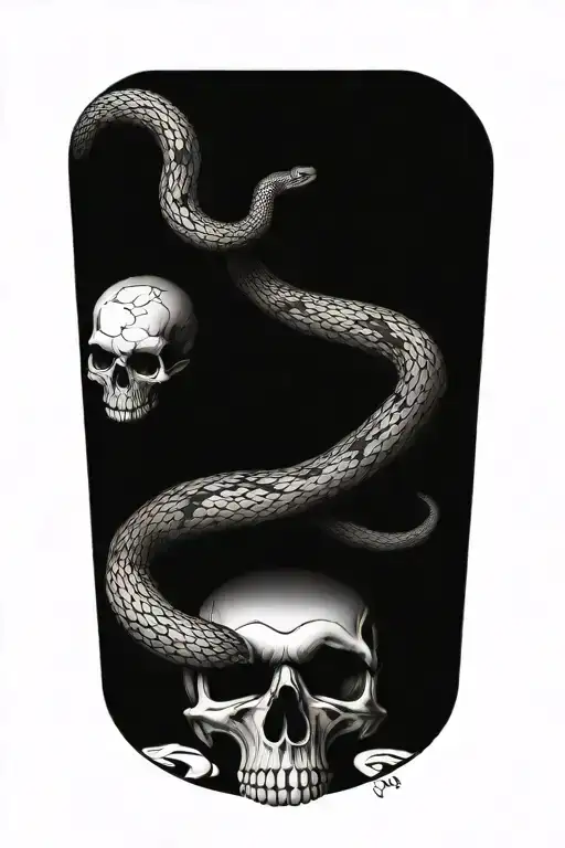 snake entering skull and coming back out tattoo design idea