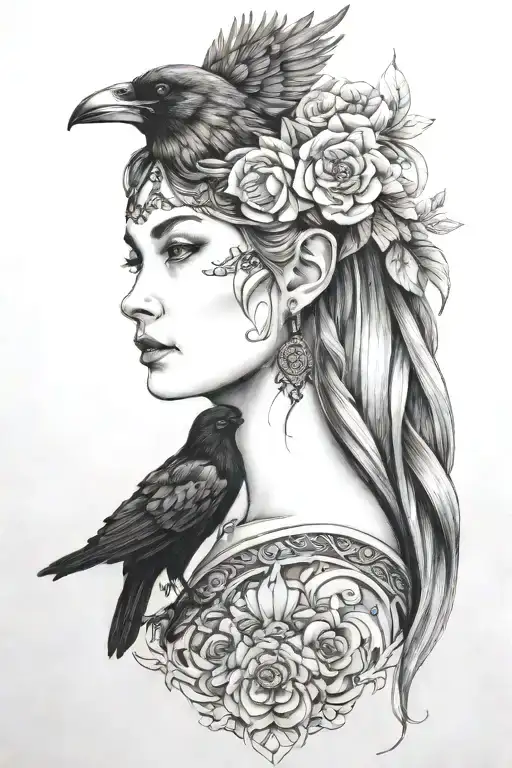 Freya with raven tattoo design idea