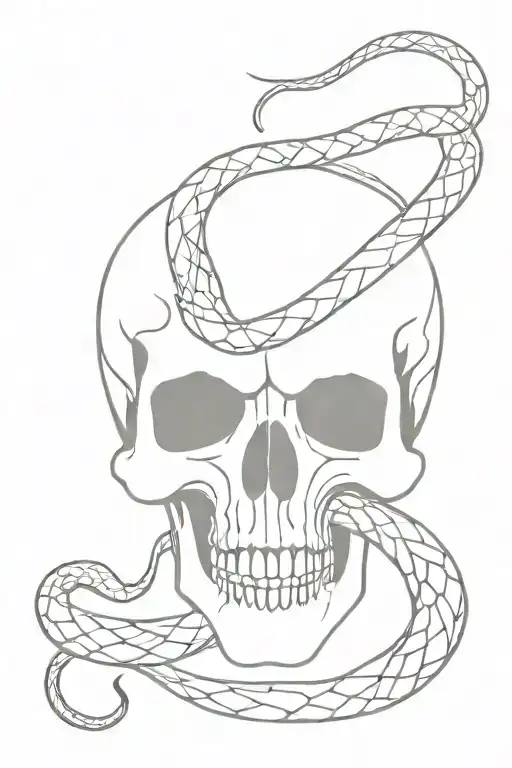 skull with full lenght snake tattoo design idea