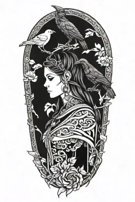 Freya with raven tattoo design idea
