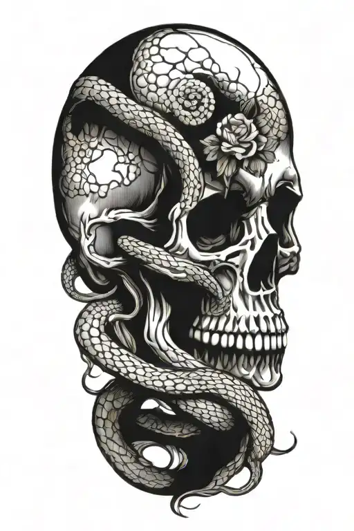 skull with snake intertwined tattoo design idea