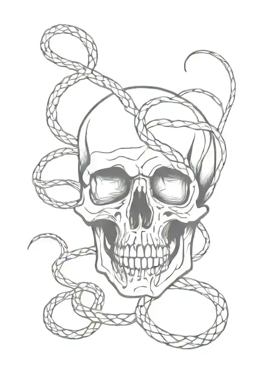 skull with full lenght snake going around it  tattoo design idea