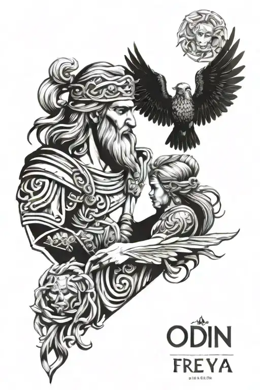 odin and freya  tattoo design idea