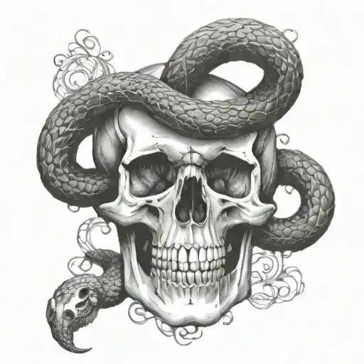 skull and snake tattoo design idea