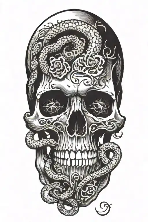 skull with snake tattoo design idea
