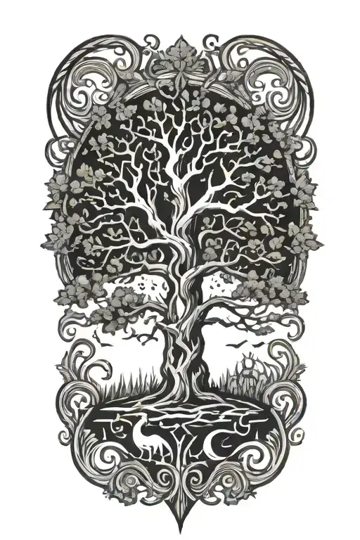 vikings and oak tree tattoo design idea