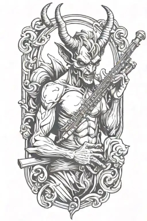 devil playing flute tattoo design idea