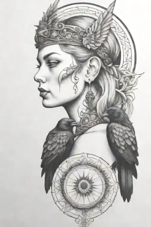 Freya with raven tattoo design idea