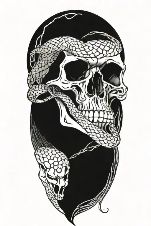 skull with snake intertwined tattoo design idea