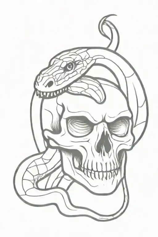 snake with head and skull  tattoo design idea
