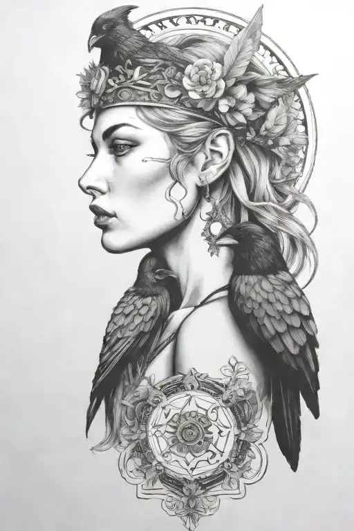 Freya with raven tattoo design idea