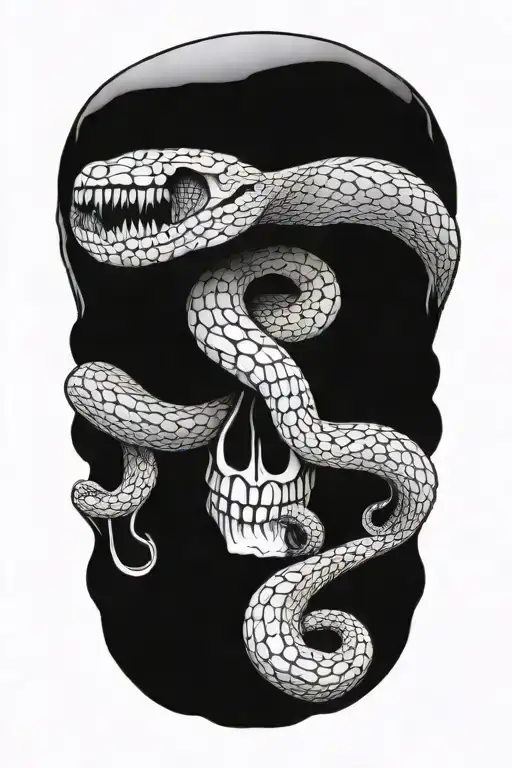snake entering skull and coming back out tattoo design idea