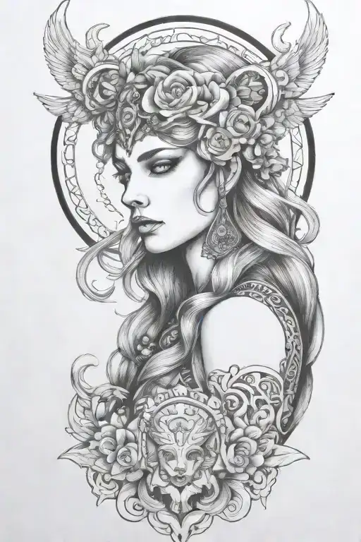 freya goddess tattoo design idea