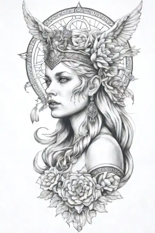 freya goddess tattoo design idea