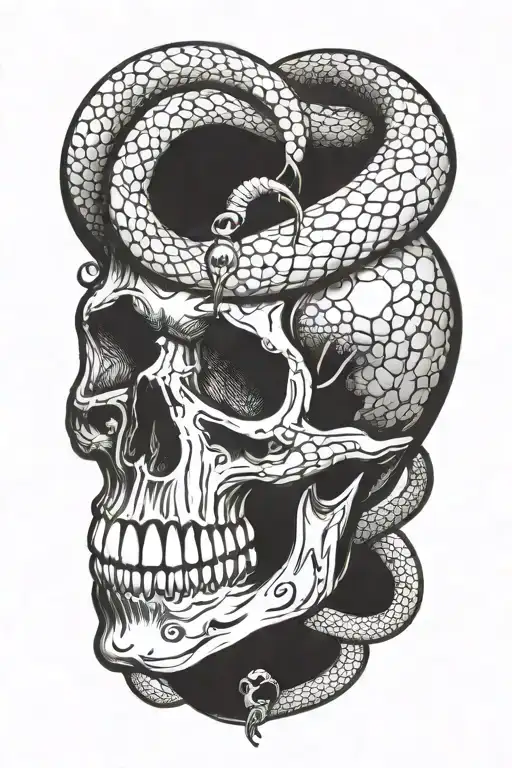 snake going through a skull tattoo design idea