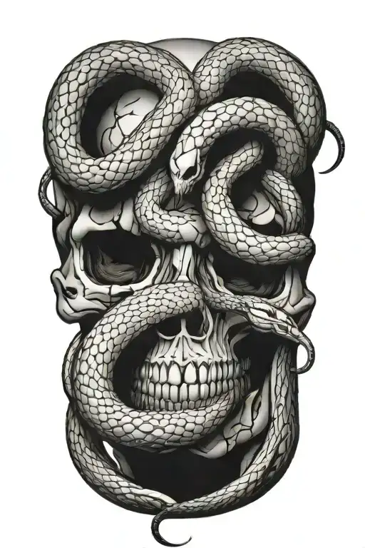 snake entering skull and coming back out tattoo design idea