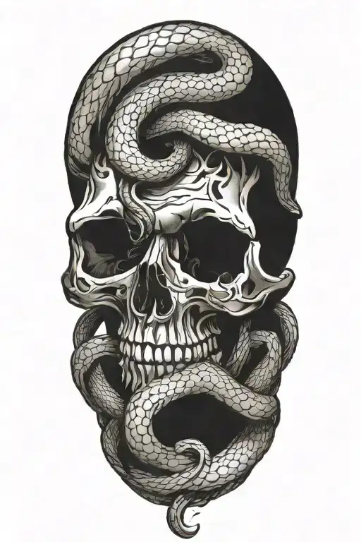 skull with snake intertwined tattoo design idea