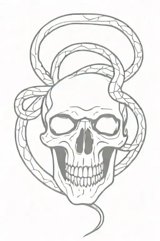 skull with full lenght snake tattoo design idea