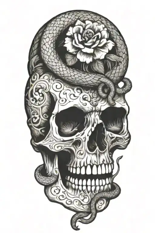 skull with snake intertwined tattoo design idea