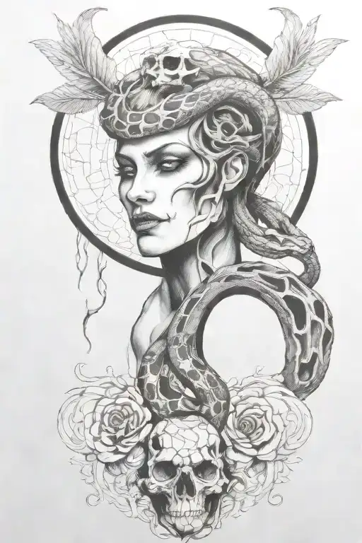 snake going through a skull tattoo design idea