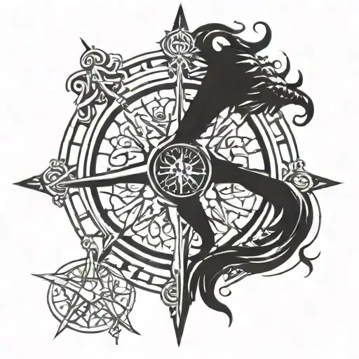 the head of a viking compass tattoo design idea