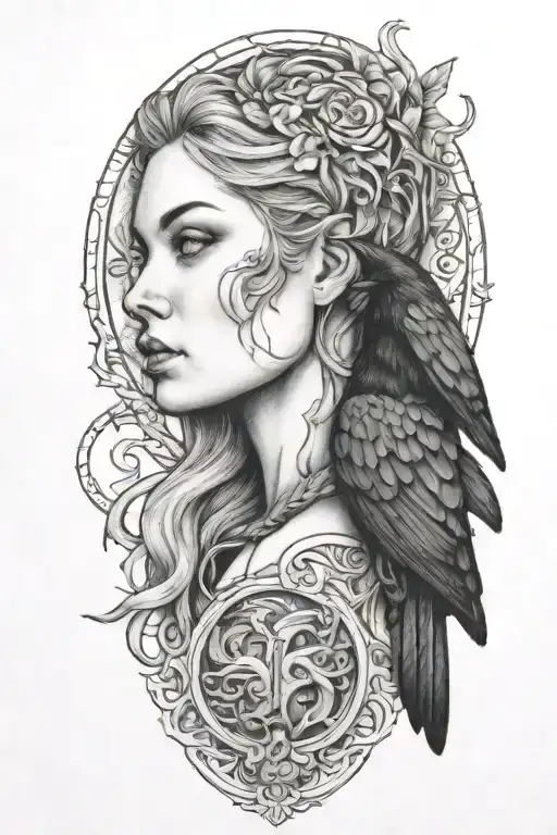 Freya with raven tattoo design idea