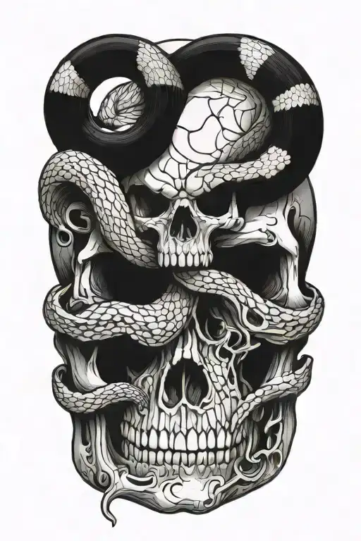 snake entering skull and coming back out tattoo design idea