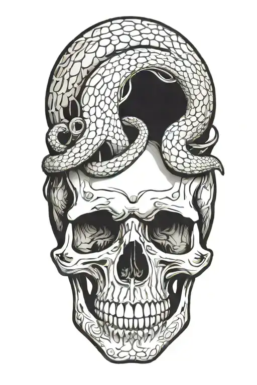 snake going through a skull  tattoo design idea