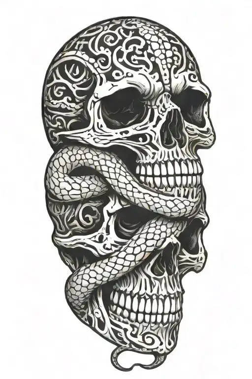 snake entering skull and coming back out tattoo design idea