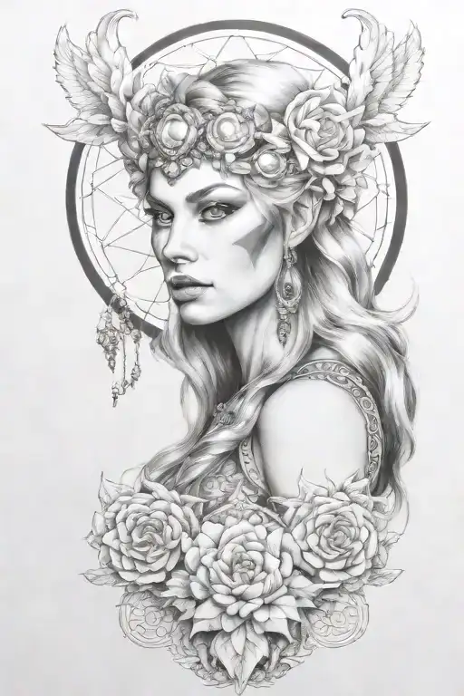 freya goddess tattoo design idea