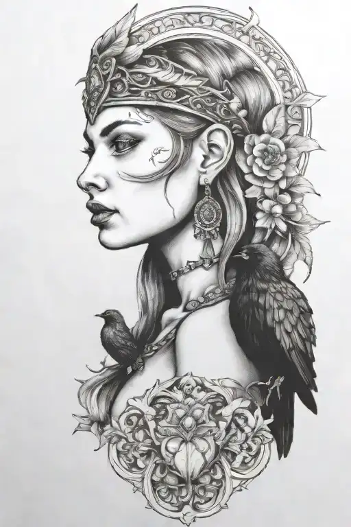Freya with raven tattoo design idea