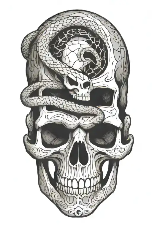 snake going through a skull  tattoo design idea